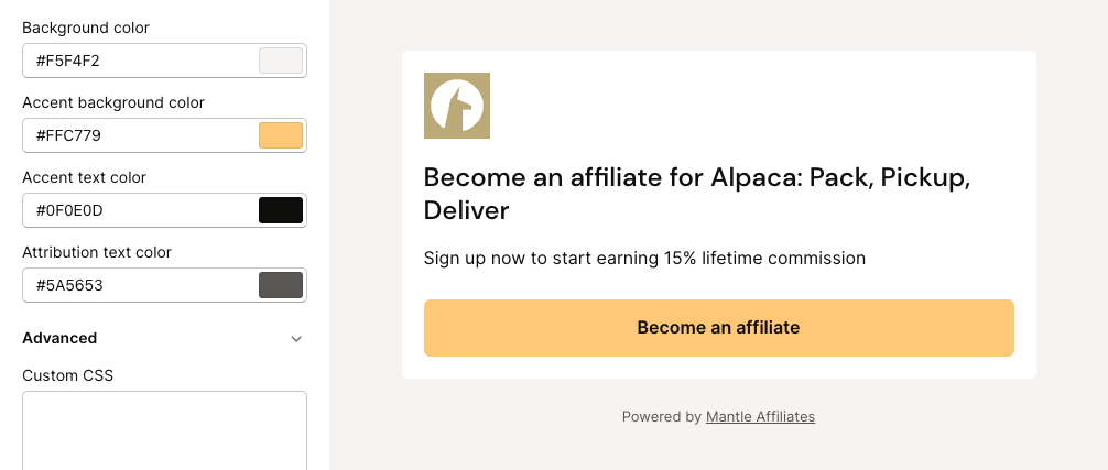 Get a branded signup page for your affiliates, with your logo and brand colors. No code required, set up in minutes.