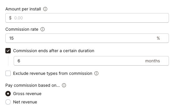 Manage commission rates, amount per install, commission duration, and more. You control how much you pay and when.