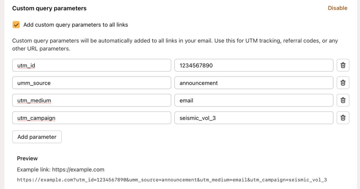Default URL parameters